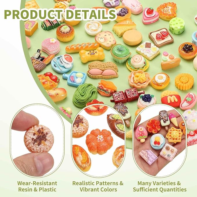 Dollhouse Miniature Food, Cute Mixed Bread Figures Toys Mini Resin Foods Trinkets for Pretend Play Kitchen Cooking Game & Doll House Decor (Mixing Colors, 20pcs)
