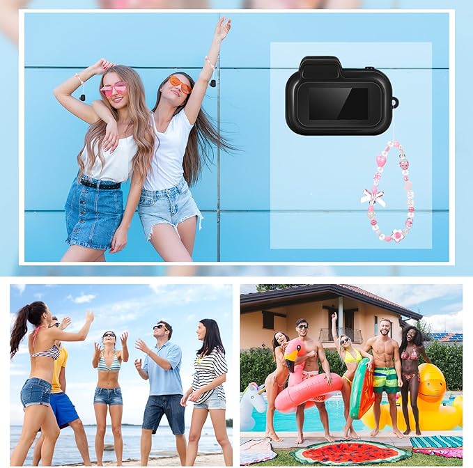 Relaxweex 16GB Mini Keychain Camera Easter Egg Hunt Stuffers with Pink Charm Strap 1080p Small Retro Portable Photo Video Camera 100 Mins Battery Life Micro Video Camcorder for Easte Travel Recording