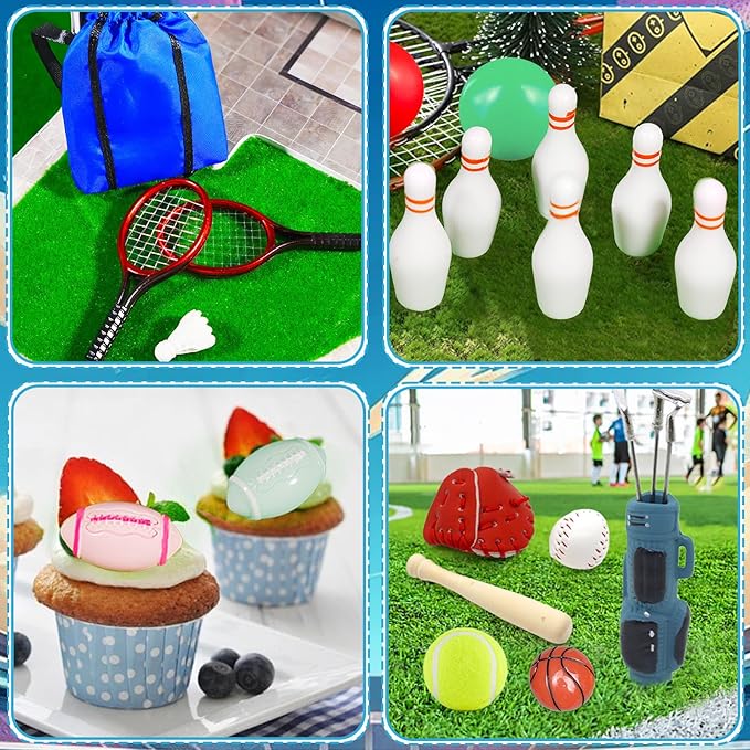 Pamonrueer 38 Pcs Miniature Sports Set Mini Golf Baseball Tennis Bowling Tiny Golf Ball Clubs Ball Bats RacketPong Table Tennis Mini House Decoration Accessories