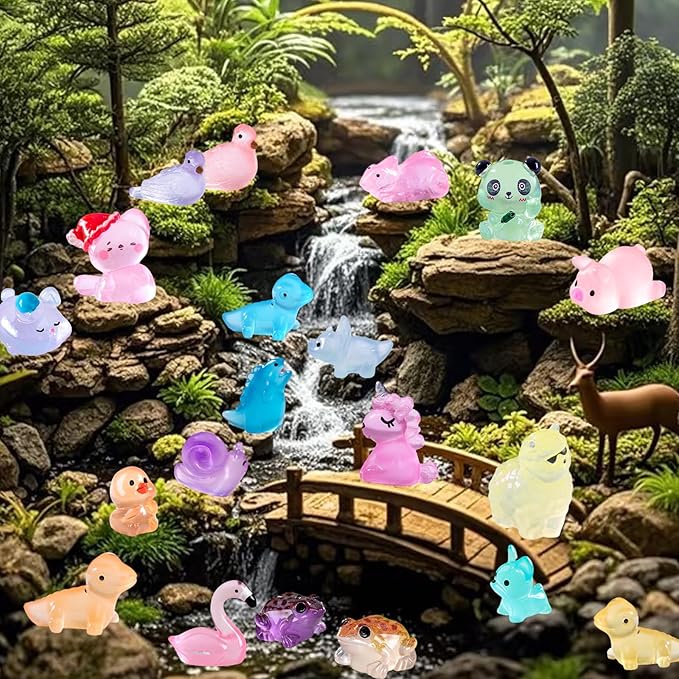 150 Pcs Luminous Mini Resin Animal Figurines Glow in The Dark Miniature Figures Variety Pack to Hide for Potted Plants Micro Landscape Garden Aquariums