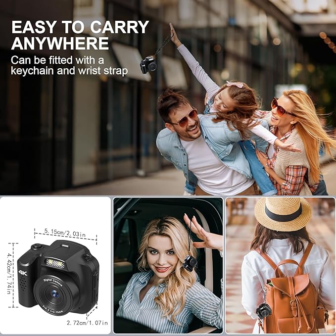 Mini Keychain Camera, 4K FHD Retro Digital Camera, Retro Snap Mini Digital Camera with Flash,Filters,Lanyard, Portable Video Recorder for Photo Video Travel Recording