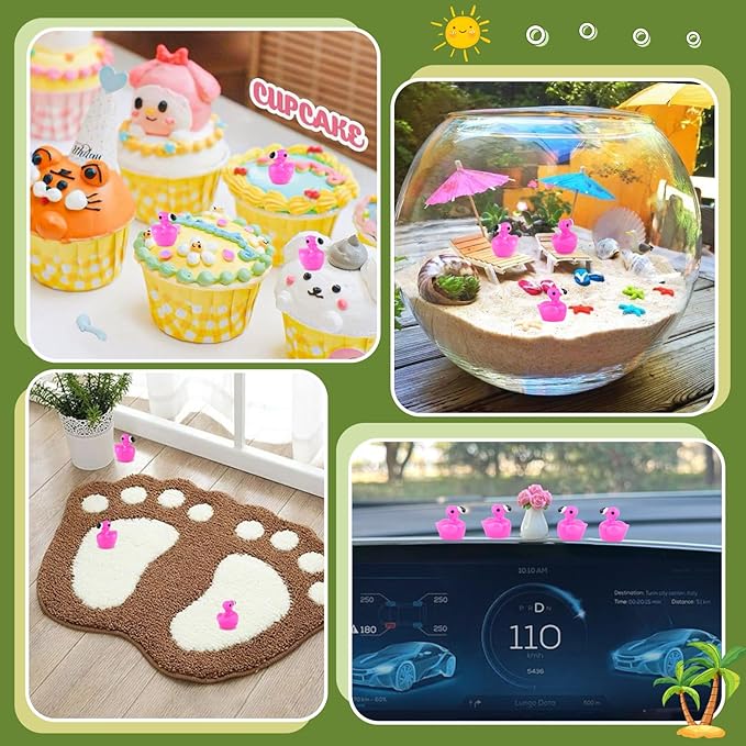 110PCS Mini Resin Animals Cute Rose Pink Tiny Flamingo Ducks, Miniature Figures to Hide, Small Animal Accessories Bulk for Topper Garden Dollhouse Landscape Aquarium Ornaments DIY Crafts & Decor