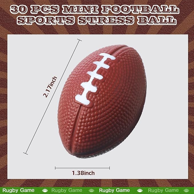 Blulu 30 Pack Mini Foam Football 2.17" Mini Football Party Favor Stress Ball Bulk Small Foam Sports Valentines Ball for Birthday Carnival Reward Party Bag Gift Filler(Dark Brown)