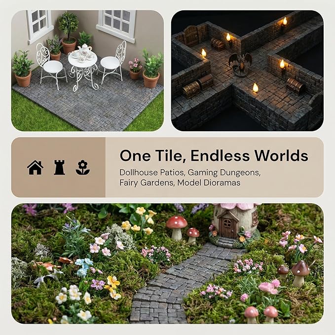 Dollhouse Miniature Paving Stones, Tiles for Modeling, Fairy Garden, and Tabletop Terrain, Set of 50pcs, REDUCIO!