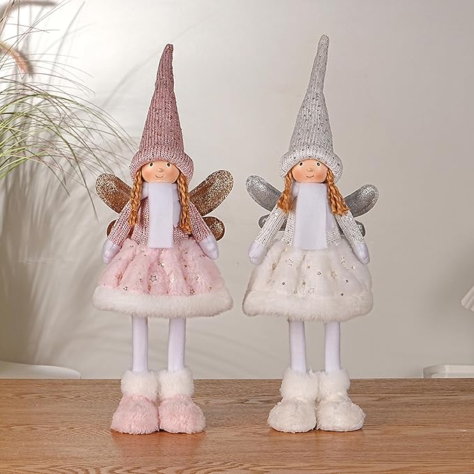Dedrian11 Christmas Indoor Decor Fabric Angel Doll, Festive Elf Figurine with Whimsical Charm,Ornament & Gift for Women, Christmas Tree Decor & Home Accent (Pink)