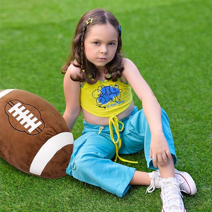 OurHonor Football Plush, 18" Soft Football Stuffed Throw Pillow, Fluffy Cute 3D Stuffed Ball Indoor Outdoor Plushies Decoration, Games Sports Toy Gifts for Boys and Girls