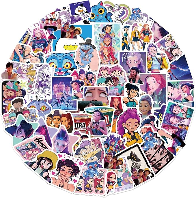 K-pop Demon Hunters Stickers, 60 PCS Korean Cartoon Kpop Stickers for Water Bottles, Waterproof Vinyl Decal for Teen Girls Boys Adult Laptop Skateboard Phone Case Guitar Travel Case Bike Notebook