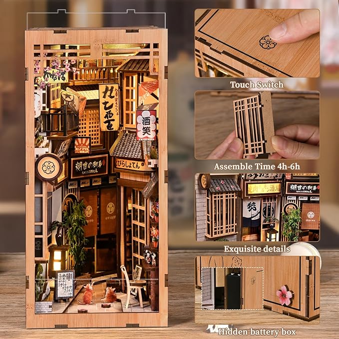 Book Nook Kit - DIY Miniature Dollhouse Kit,Japanese for Adults and Teens, Tiny House Bookshelf Decor 3D Wooden Puzzle, Gifts for Family, Friends