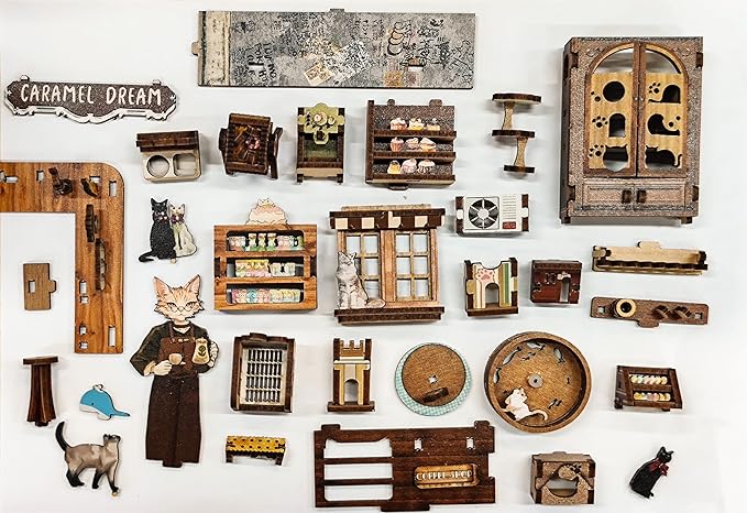 Book Nook Kit-DIY Dollhouse Kit Wooden Miniature Studio with Dust Cover Bookshelf Decor 3D Puzzle Book Nooks for Adults to Build Gift (Caramel Dreams)