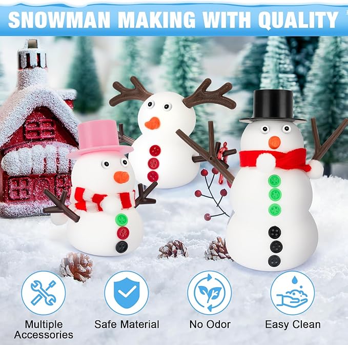 QIYVLOS Build A Snowman Kit, 6 Pack Christmas Snowman Crafts for Kids, Modeling Clay Creative Gift Build a Snowman Kit Snow Toy 105Pcs Party Activity Supplies