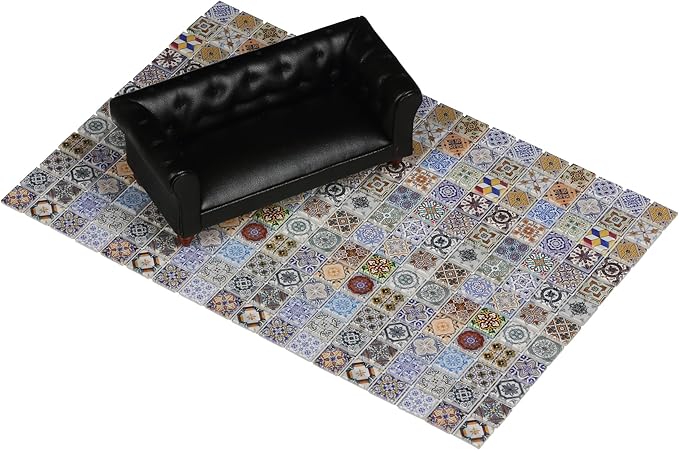 150 pcs, Dollhouse Flooring, 1:12 Scale Doll House Tiles, Miniature Checkerboard Floor, REDUCIO! (Colorful Azulejo Mosaic)