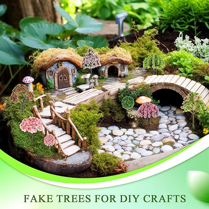 Canlierr 28 Pcs Miniature Model Trees for Diorama Mixed Mini Tiny Fake Plastic Fall Maple Trees with 40g Faux Moss for Villages, Craft, Model Train Autumn Scenery Accessories
