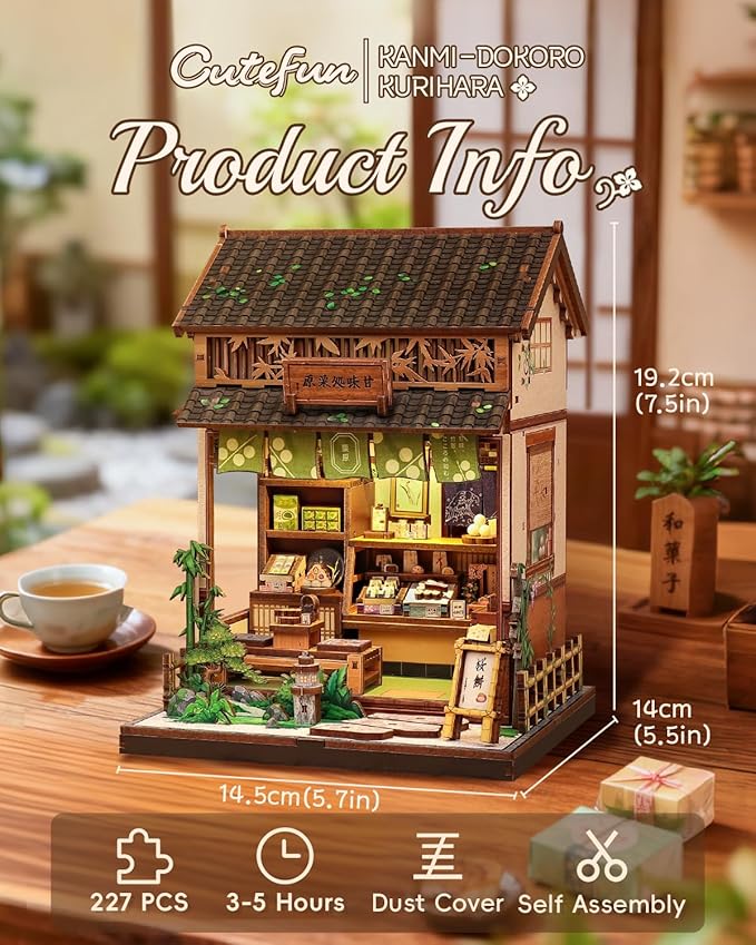 Cutefun Book Nook Kit - DIY Miniature House Kit for Adults, Teens and Beginners, Japanese Dessert Shop Booknook Tiny House Bookshelf Decor 3D Wooden Puzzles, Gifts for Friends and Family (Sweet Shop)