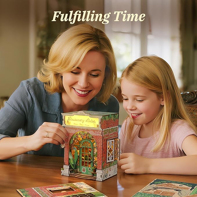 3D Wooden Puzzle Miniature Dollhouse Kit – Flower Workshop Miniature Model with LED Lights – Home Decor DIY Creative Gifts for Adults and Teens (Blossomary Atelier)