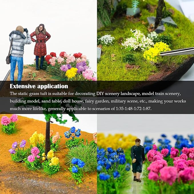 Woohome Flower Cluster Flower Vegetation Groups Grass Tufts Miniature Static Scenery for DIY Architecture Building Model Railway Train Diorama Garden Scenery Landscape Layout (Gardenia, White)