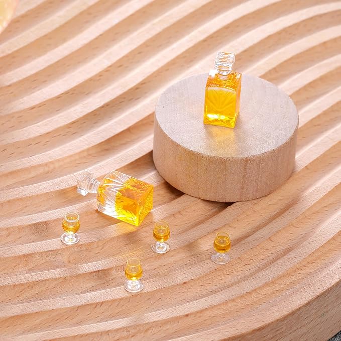JJUNW 6 Pcs 1:12 Scale Dollhouse Miniature Accessories, A Set of Exquisite Mini Whiskey Wine Bottle Bar Model, Verisimilitude Mini Whiskey Wine Decoration for Décor Dollhouse Accessories (Yellow)