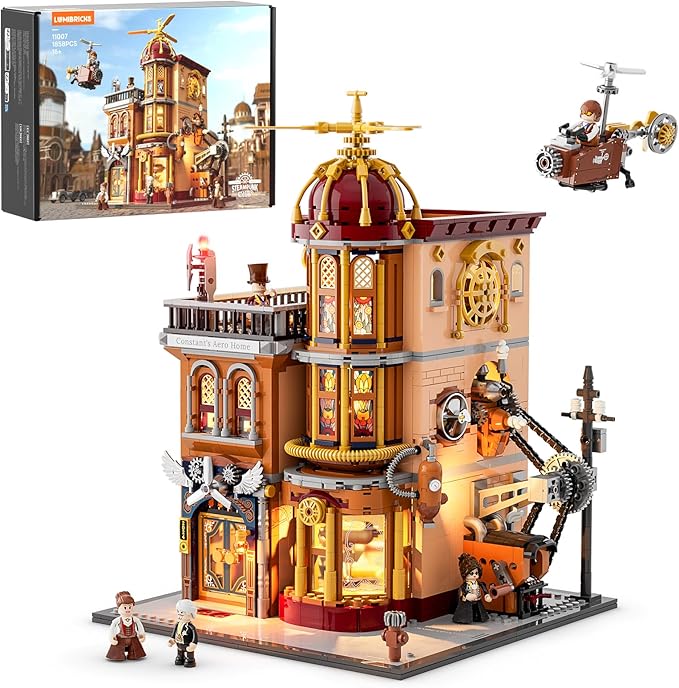 Lumibricks Steampunk Flying Club Lighting Building-Bricks Set - 1871 Pcs Modular Building Blocks Display Collectible Set for Adults