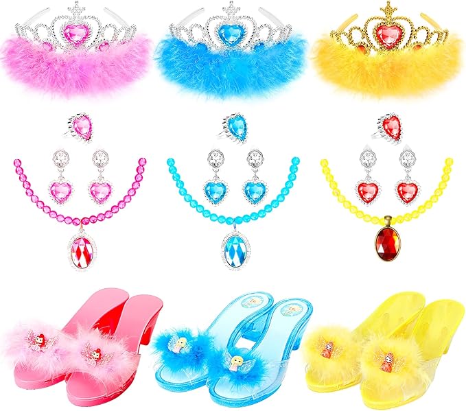 Mastom Princess Dress Up Shoes Set, Girls Role Play Dress Up Toys, Toddler Princess Dress up Shoes with Crowns kit Gift for Girls Aged 3 4 5 6 Years Old