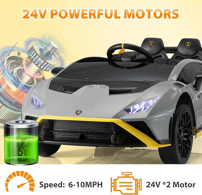TOBBI Kids Ride on 24V Licensed Lamborghini STO Electric Car for Kids 3-6 Battery Powered Ride on Toys Lambo Sports Car with Remote Control Motorized Drift Vehicle High Speed 10km/h, Gray