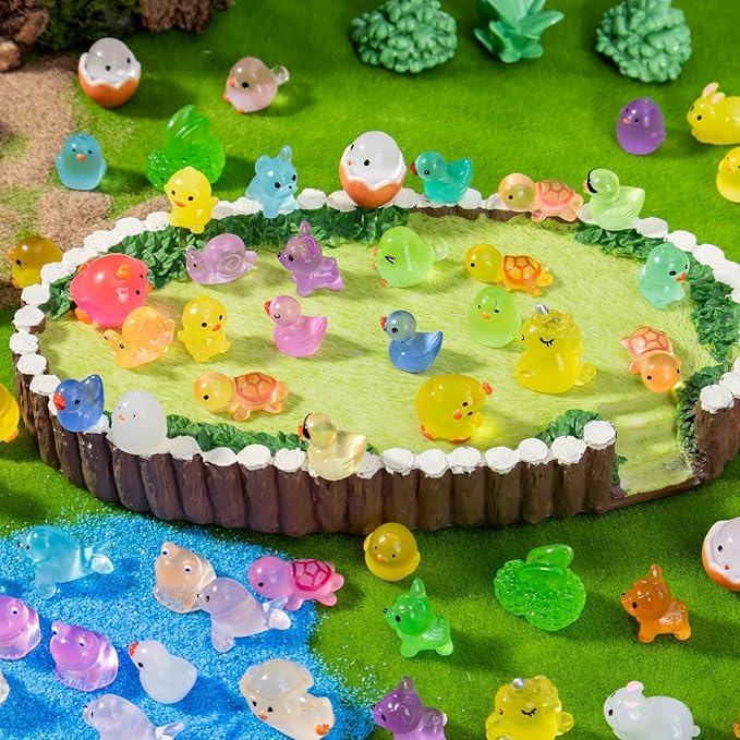 150pcs Glow in The Dark Mini Resin Animals,Bulk Miniature Figurines to Hide for Fairy Garden,Dollhouse,Aquarium & Micro Landscape DIY Decor-Tiny Resin Animals Variety Pack