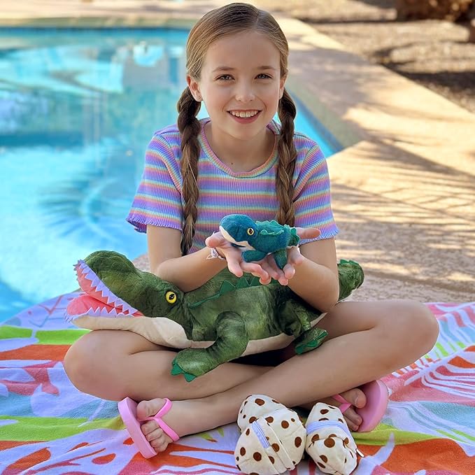 7Pcs Alligator Stuffed Animal, 23.6" Giant Crocodile Plush Toy with 3 Baby Crocodiles Plushies, Stuffed Alligator Gift for Kids on Birthday,Christmas or Baby Shower,Party Decorations