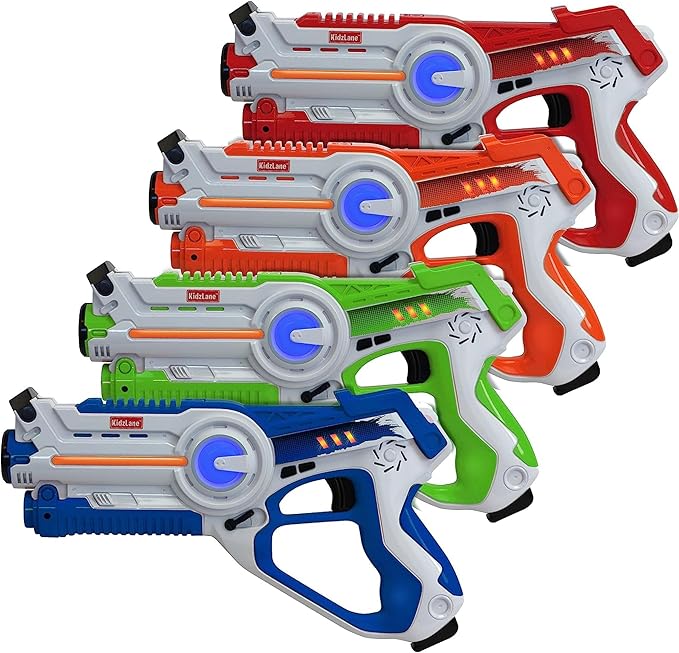 Kidzlane Laser Tag Guns Set of 4 for Kids and Adults - Infrared Laser Tag Set with 130 ft Range - 4 Team and Gun Modes - Indoor and Outdoor Toy Guns for Boys and Girls - Multiplayer Game for Ages 8+