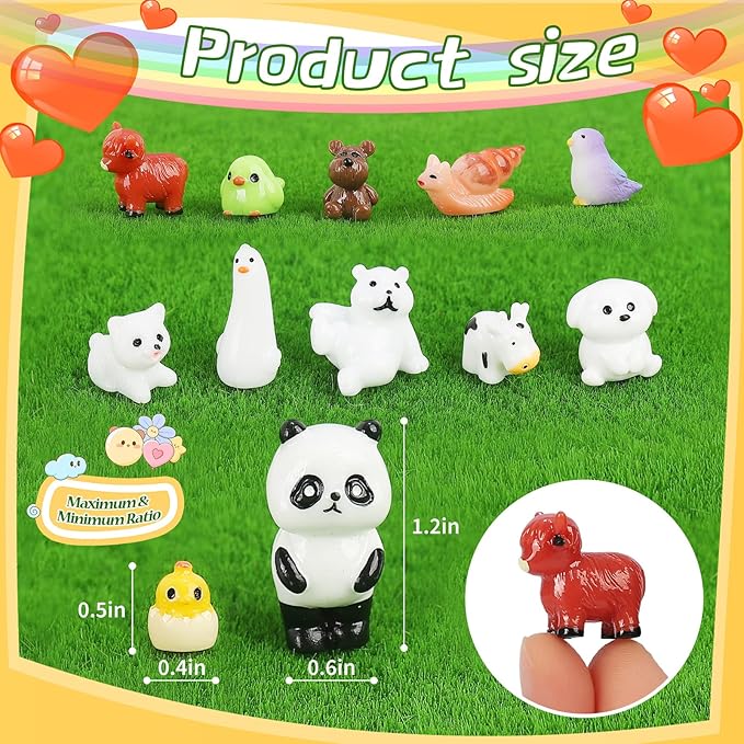 100 Pcs Mini Resin Animals to Hide Tiny Resin Animals 100 Styles Fairy Garden Decor Miniature Little Small Figurines Bulk for Accessories Micro Landscape Aquarium Potted Crafts Decoration Toys