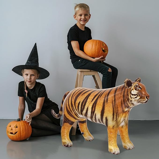Jet Creations 40" Long Inflatable Tiger Toy, Orange-Yellow with Black Stripes, Realistic Jungle Animal Figure, Home Decor, Photo Prop, Thanksgiving Christmas Winter,Wildlife Safari Theme, 1 pc
