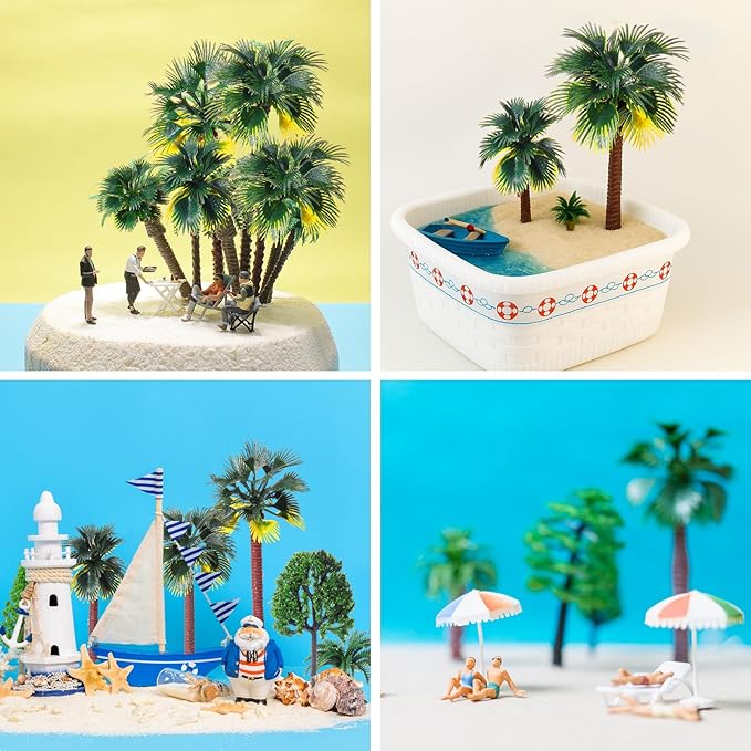 Tigeen 28 Pcs Model Trees Mixed Model with 1.4 Ounce Faux Green Moss Decor Tree Train Scenery Architecture for DIY Crafts, Building, Scenery Landscape (Palm Tree)