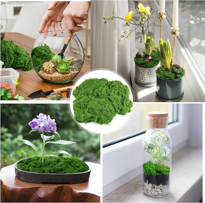 Draupnir Fake Green Moss for Plants Indoor, 5.3OZ Fake Moss for Crafts Preserved for DIY Decorative mossTable Centerpieces Decor Fairy Garden Floral Wedding (150g)