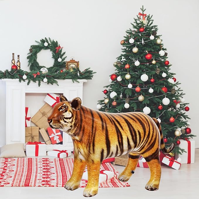 Jet Creations 40" Long Inflatable Tiger Toy, Orange-Yellow with Black Stripes, Realistic Jungle Animal Figure, Home Decor, Photo Prop, Thanksgiving Christmas Winter,Wildlife Safari Theme, 1 pc