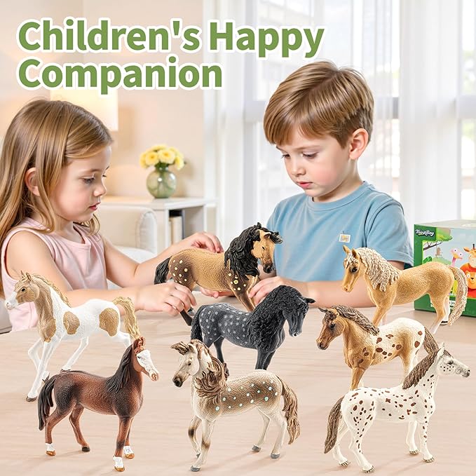 8PCS 6" Large Horse Figurines Animal Toys for Kids, Realistic Plastic Farm Animal Figurines Toys for Toddlers, Horse Party Favors Birthday Gift Cake Toppers for Boys Girls