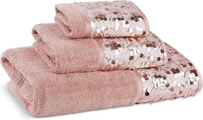 Zahari Home Sinatra Modern Bathroom Towel Set 3 Piece Towel Blush Bath Towel, Hand Towel and Wash Towel Luxury Contemporary Bling Blush Bath Towel Sets Soft Plush and Highly Absorbent