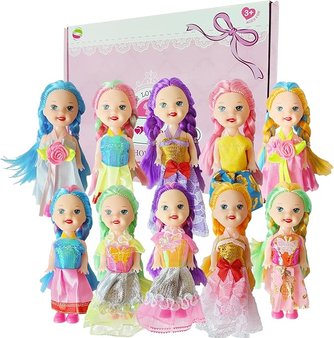 JING SHOW BUSSINESS 10 Sets Doll Clothes for 3 inch Mini Doll ，Include 10 Pieces Girl Mini Dolls, 10 Sets Handmade Doll Clothes and 10 Pairs of Doll Shoes