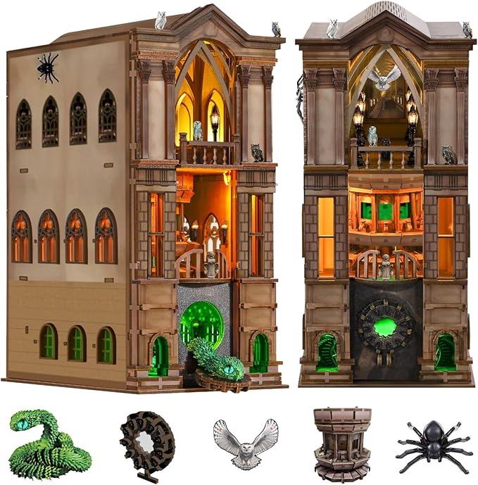 Book Nook Kit - DIY 3D Wooden Puzzle Magic Miniature House with LED Lights - Creative Crafts for Adults - Bookshelf Insert Decor - Educational Gift for Family & Friends（Whispering Gate X）