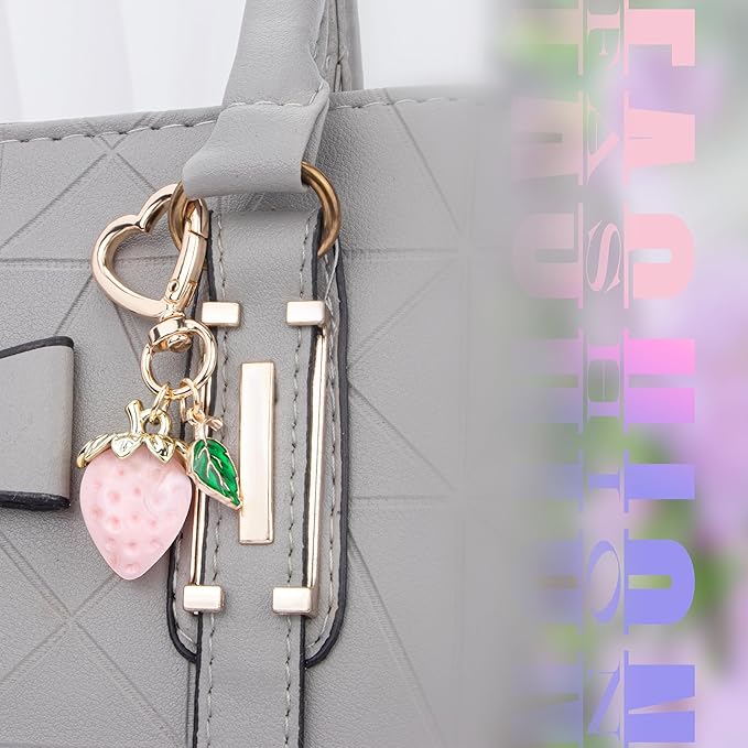 Wikavanli Cute Strawberry Keychain,Bag Charms,Kawaii Heart Flower Daisy Key chains Accessories Decor for Women Girls Purse