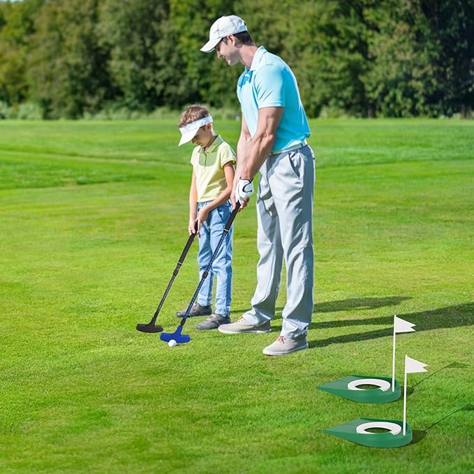 Micnaron Mini Golf Set - Two-Way Putter, Right/Left Handed, Adjustable Length for Children to Adults - 2 Golf Putters with 4 Golf Balls & 2 Cup with Flag