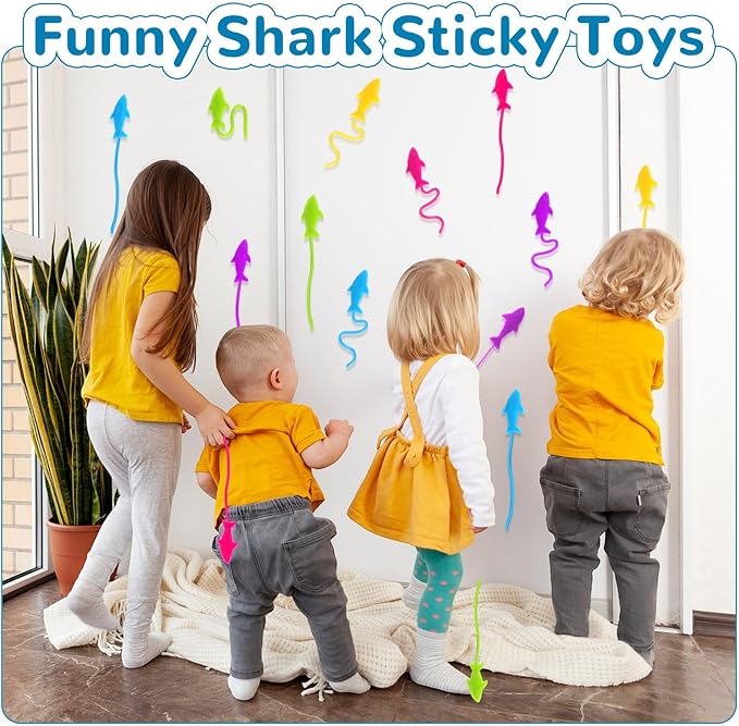 24PCS Shark Sticky Hands Toys for Kids, Rubbery Stretchy Sticky Goodie Bag Stuffers Toy for Ocean Party Favor Supplies, Shark Sticky Toys for Boys Girls Classroom Prizes