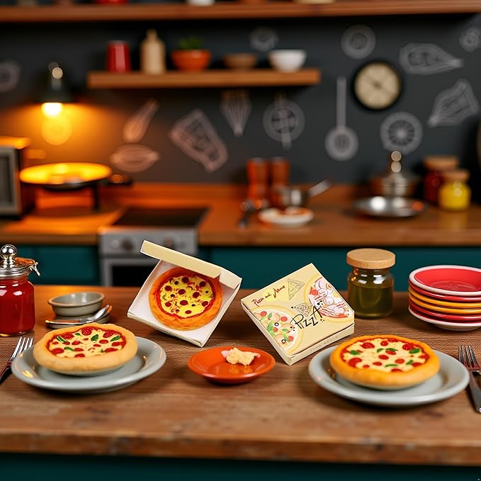 Miniature Pizza Box Set, 1:6 and 1:12 Scale, Dollhouse Food Model and Furniture Accessories