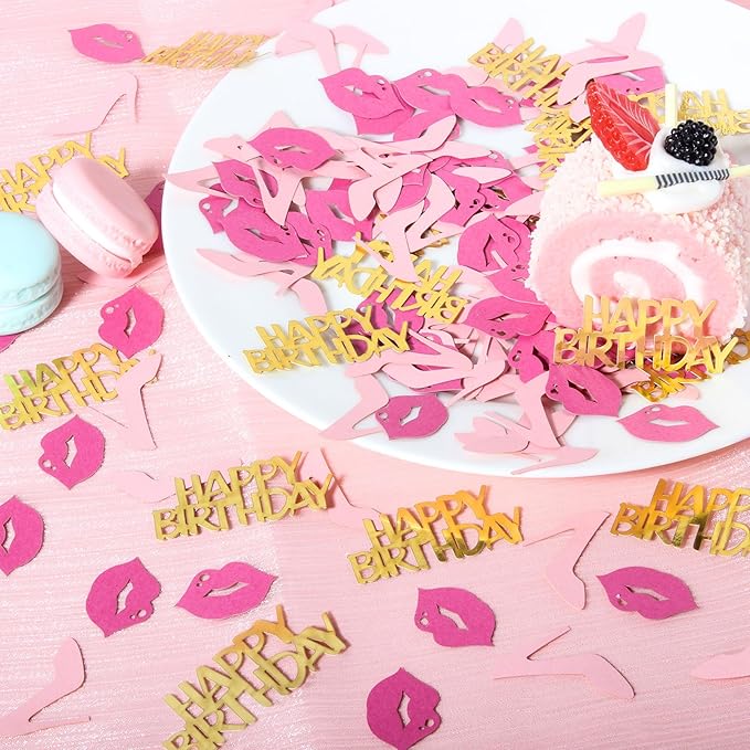 JNXCYQ Girl Happy birthday confetti high heels and lips confetti for woman birthday party table decorations