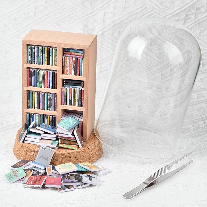 Anxiety Bookshelf, Miniature Bookcase, Mini Bookshelves for Anxiety, Miniature Library, with 200+Tiny Books, Small Bookshelf Creative Ornaments, Stress-Relieving Gifts