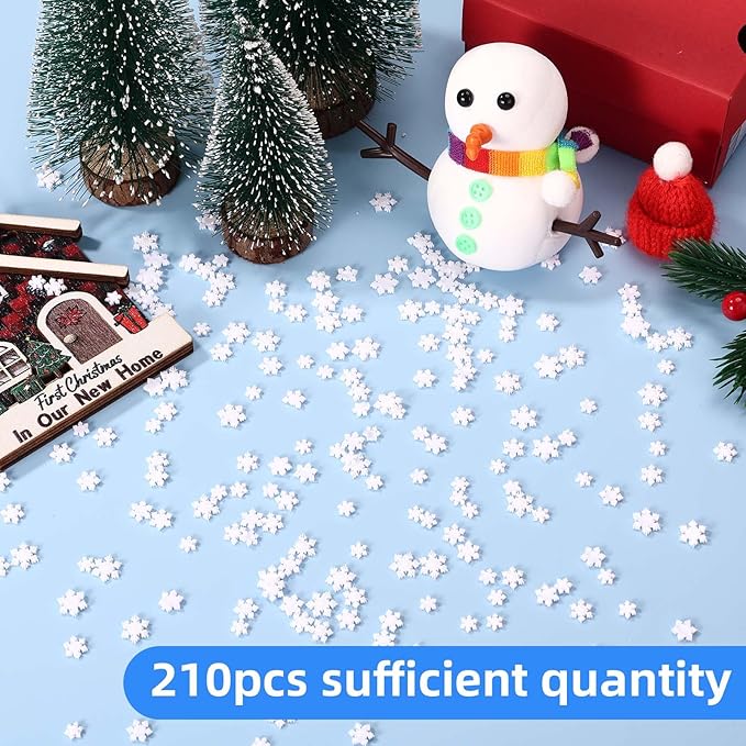 210pcs Mini Resin Snowflakes, 3 Sizes Glitter Winter Miniature Resin Snowflakes Tiny Ornaments for DIY Home Christmas Tree Micro Landscape Small Decor & Party Supplies (White)