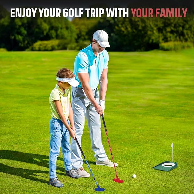 MultiOutools Golf Putters for Men and Women, 2 Pack Adjustable Golf Club Sets with 6 Balls & 2 Flag Cups, Two-Way Mini Putters Training Clubs for Children, Teenagers, Adults