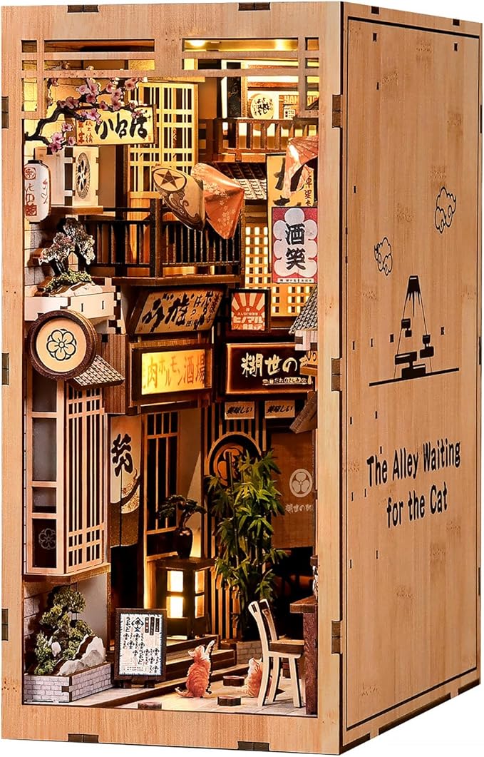 Book Nook Kit - DIY Miniature Dollhouse Kit,Japanese for Adults and Teens, Tiny House Bookshelf Decor 3D Wooden Puzzle, Gifts for Family, Friends