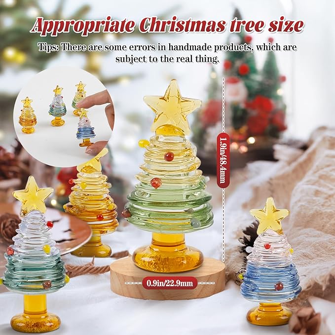 dolitify 4Pcs Mini Christmas Tree Glass Figurine Set, Mini Hand Artificial Glass Christmas Tree Traditional Craftsmanship Holiday Tabletop Decoration Gift Home Decor Craft Party (1)