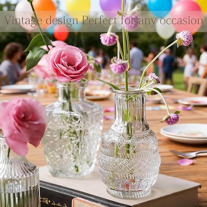 Bud Vases Set of 12 Pcs, Mini Glass Vases for Flowers, Vintage Vase for Centerpieces, Small Flower Vase Design for Wedding Home Flower Party Decor