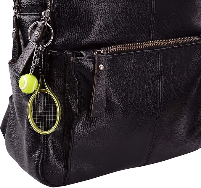 Ancefine 12 Pieces Mini Tennis Racket Keychains Key Ring Alloy Tennis Ball Split Ring Accessories for Sport Team Gifts,6 Color