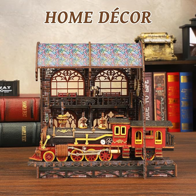 Book Nook Kits for Adults, Zero Platform DIY Book Nook Kit, 3D booknook Craft Kits Bookshelf Insert with Sensor LED Light, Creative Craft Gift for Adults & Teens