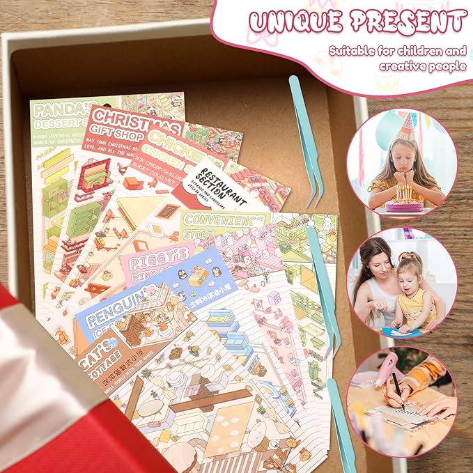 DIY 3D House Sticker Set for Adults & Kids - Creative Miniature Room Scenes with Cartoon Decals, Cute Home Decor Stickers to Build Your Own 3D Model Scenes (Set 5)