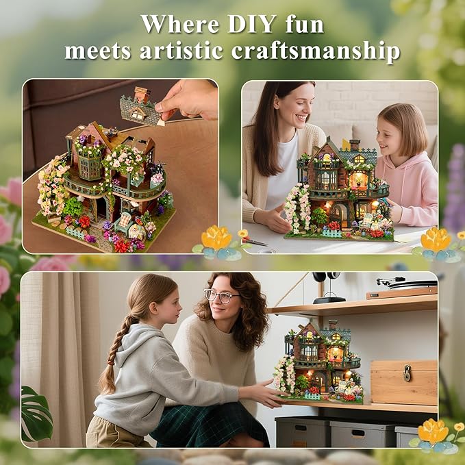 LogicTwist DIY Miniature House Kit with LED Lights, Fairy Garden Wooden Mini House Building Kit for Adults & Teens, Creative Crafts for Women, Friends & Hobbyists